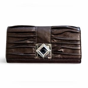 Michael Kors Metallic Ruched Leather Clutch Wallet w/ Jewel Clasp